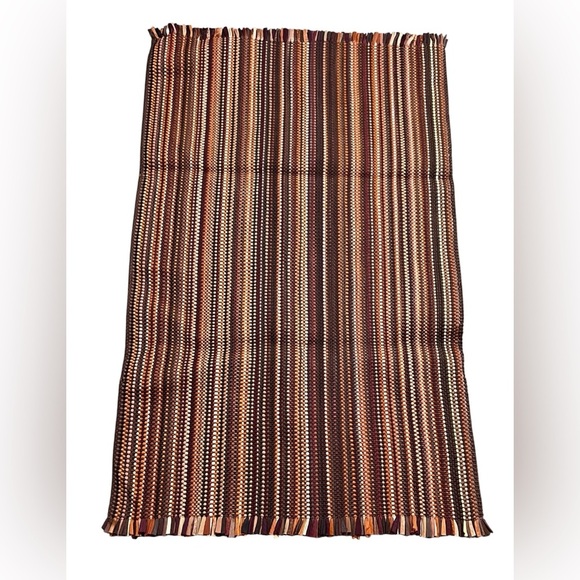 Vintage NWT Colonial Kitchen Rug Reversible Dark Coffee Rust Stripes 24” X 40” - Picture 2 of 3